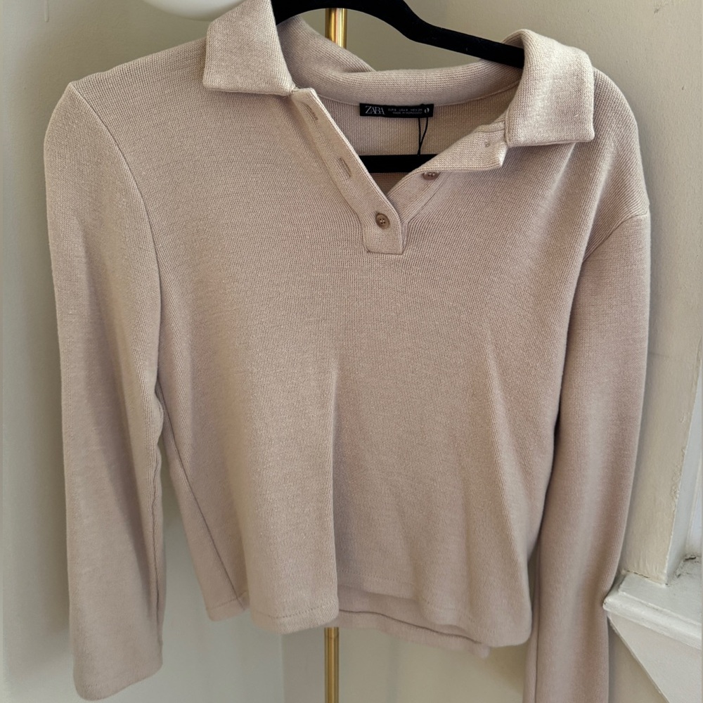 Zara Beige Polo Pullover sweater- small